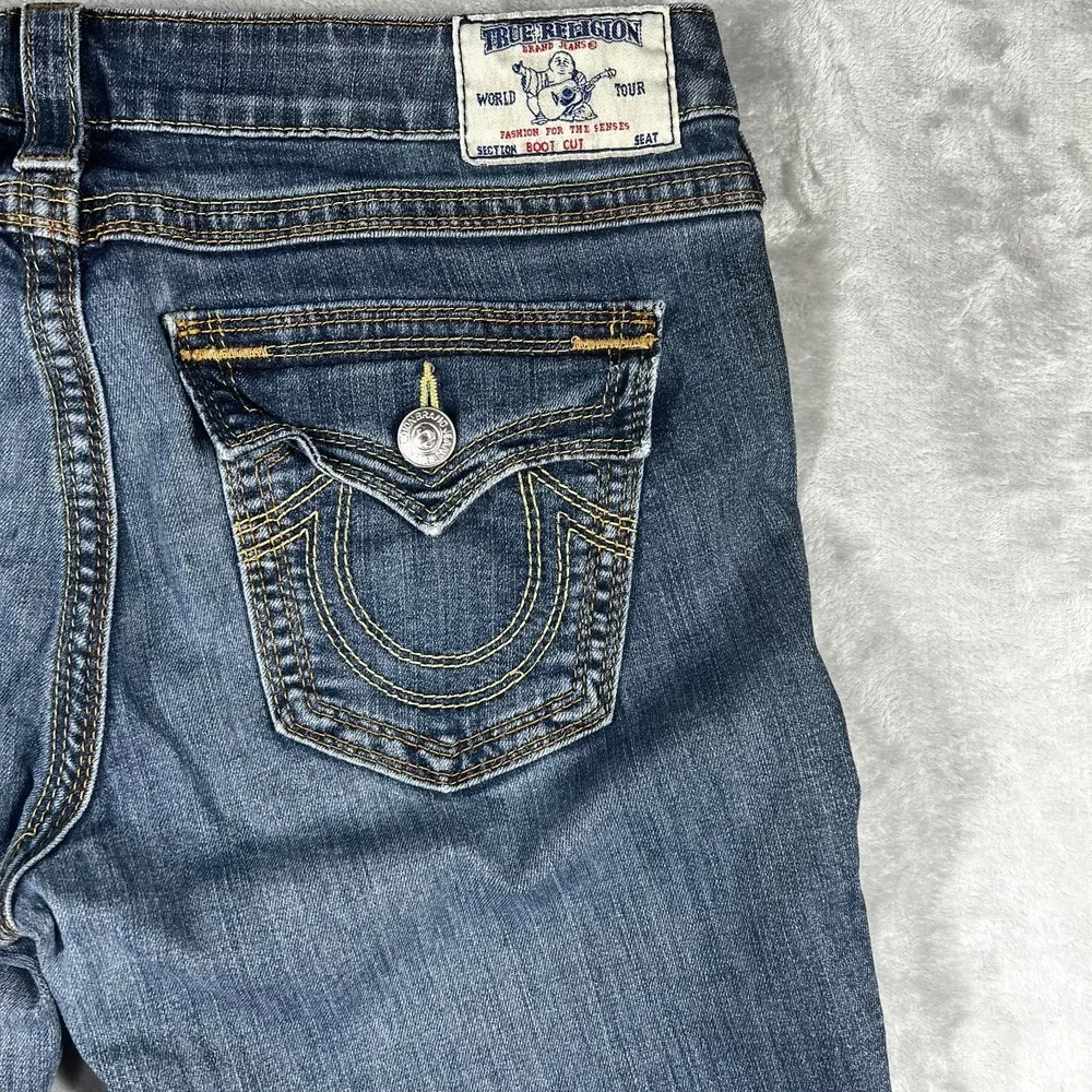 True Religion Joey Jeans Womens 32 Bootcut Flap Pocket Y2K USA Made Medium Wash